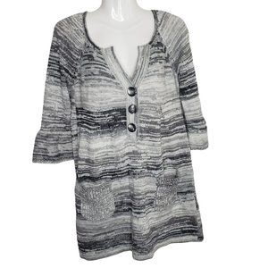 Love Rocks Women's Sweater M Gray Knit Buttons Pockets